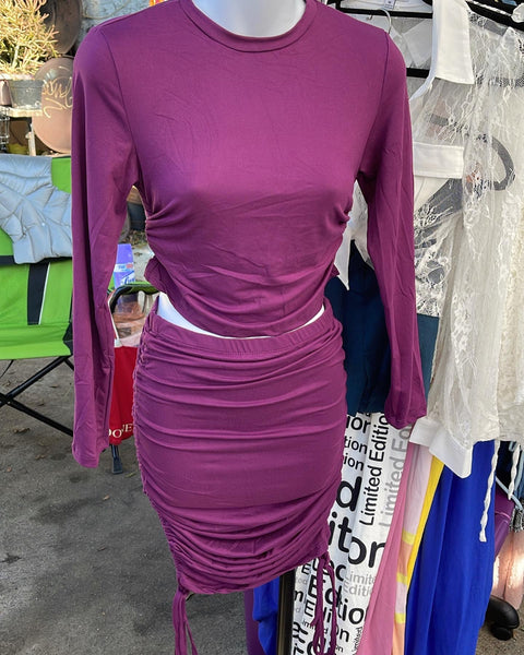 Purple Ruched Skirt Set Curvy