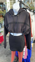 Black Cropped Hoodie Skirt